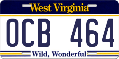 WV license plate OCB464