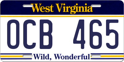 WV license plate OCB465