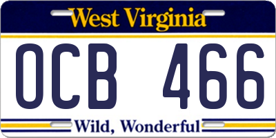 WV license plate OCB466