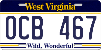 WV license plate OCB467