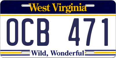 WV license plate OCB471