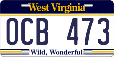 WV license plate OCB473