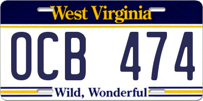 WV license plate OCB474