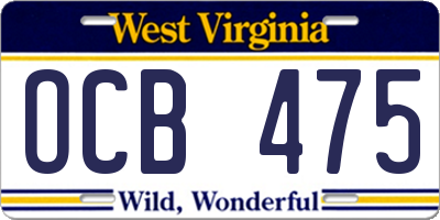 WV license plate OCB475
