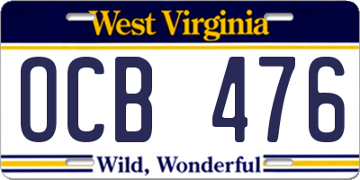 WV license plate OCB476