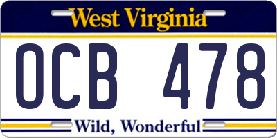 WV license plate OCB478