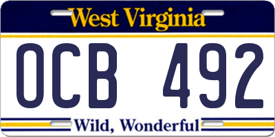 WV license plate OCB492
