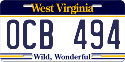 WV license plate OCB494