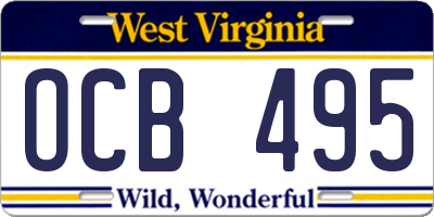 WV license plate OCB495