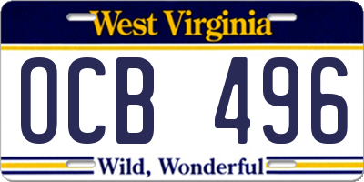 WV license plate OCB496