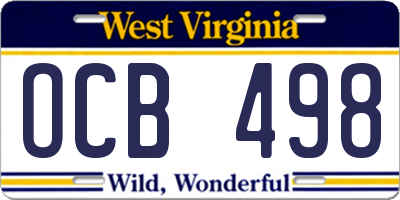 WV license plate OCB498