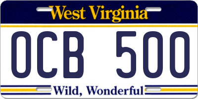 WV license plate OCB500