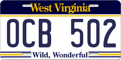 WV license plate OCB502