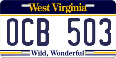WV license plate OCB503