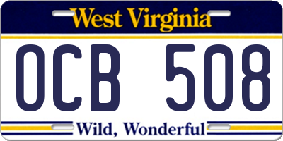 WV license plate OCB508