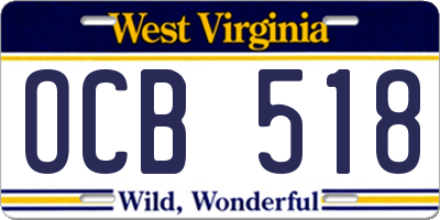 WV license plate OCB518