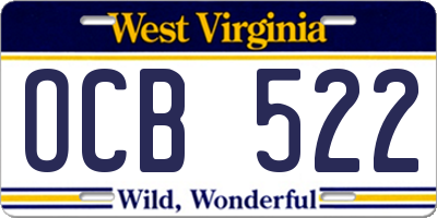 WV license plate OCB522
