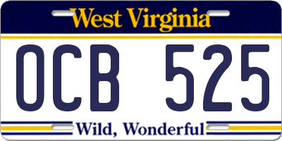 WV license plate OCB525
