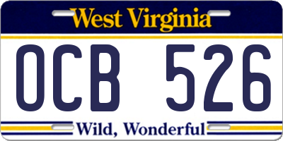 WV license plate OCB526