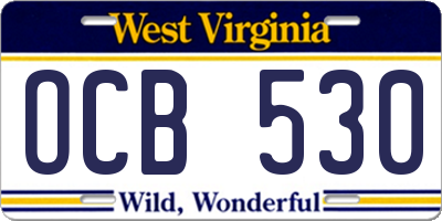 WV license plate OCB530