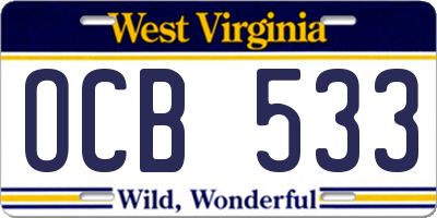 WV license plate OCB533