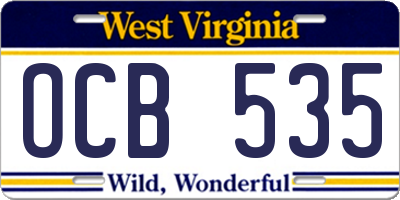 WV license plate OCB535