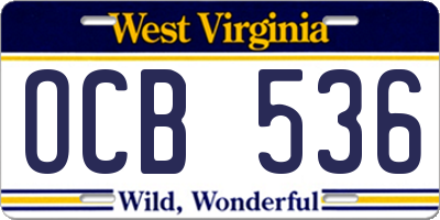 WV license plate OCB536