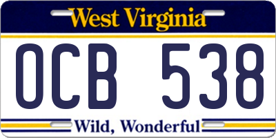 WV license plate OCB538