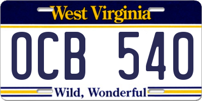 WV license plate OCB540