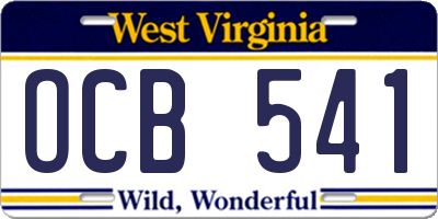 WV license plate OCB541