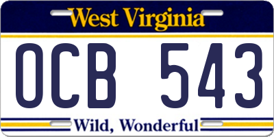WV license plate OCB543