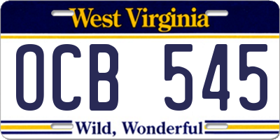 WV license plate OCB545