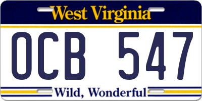 WV license plate OCB547
