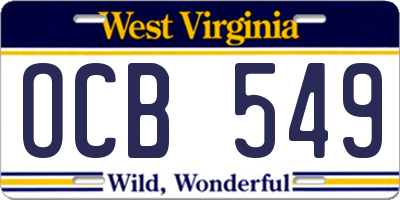 WV license plate OCB549