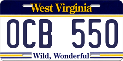 WV license plate OCB550