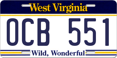 WV license plate OCB551