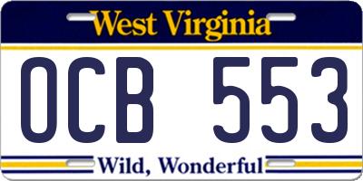 WV license plate OCB553