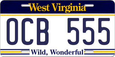 WV license plate OCB555