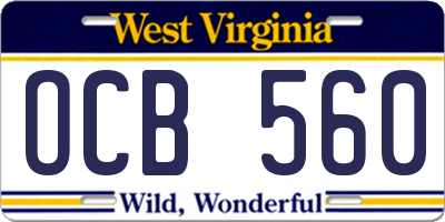WV license plate OCB560