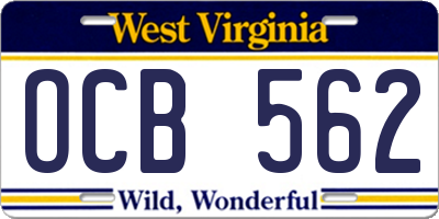 WV license plate OCB562