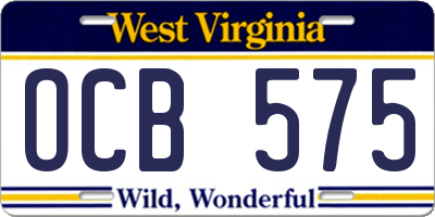 WV license plate OCB575