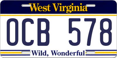 WV license plate OCB578
