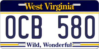 WV license plate OCB580