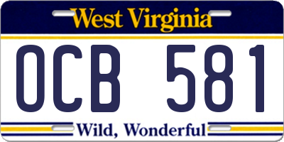 WV license plate OCB581