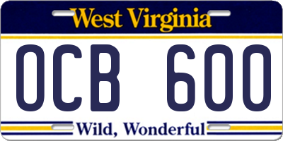 WV license plate OCB600