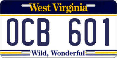 WV license plate OCB601