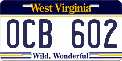 WV license plate OCB602