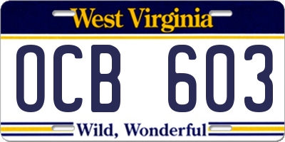 WV license plate OCB603