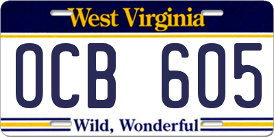 WV license plate OCB605