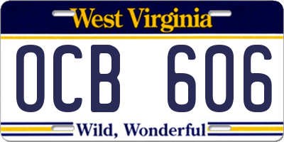 WV license plate OCB606